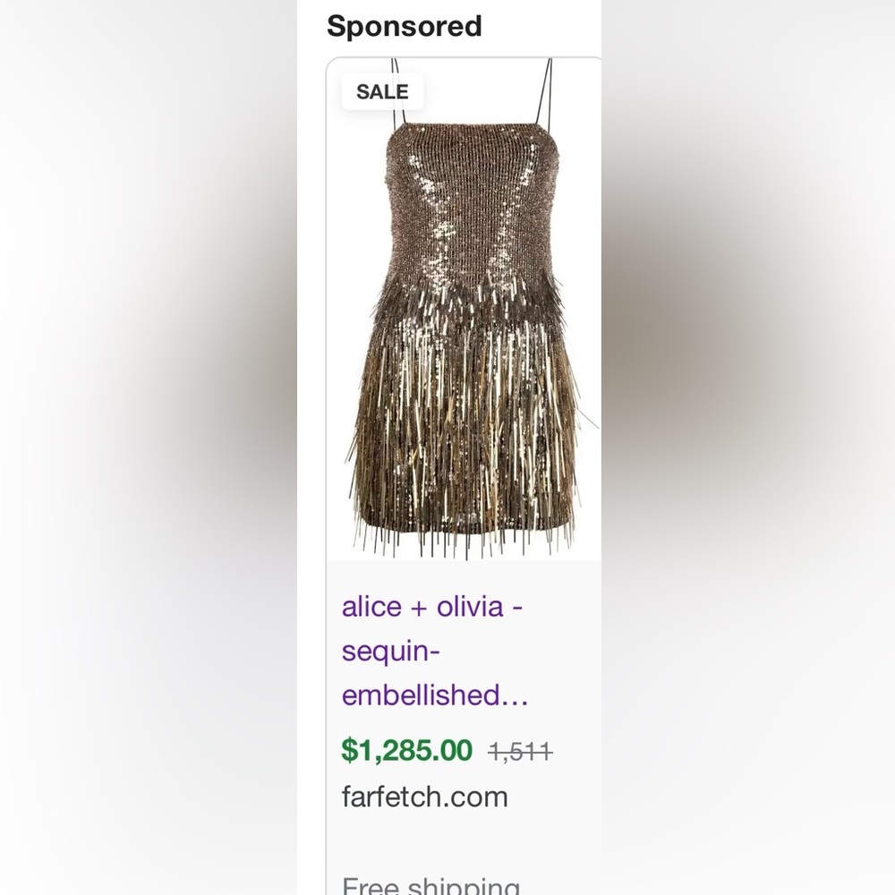 Alice + Olivia  sequined, embellished gold mini dress. Perfect condition.